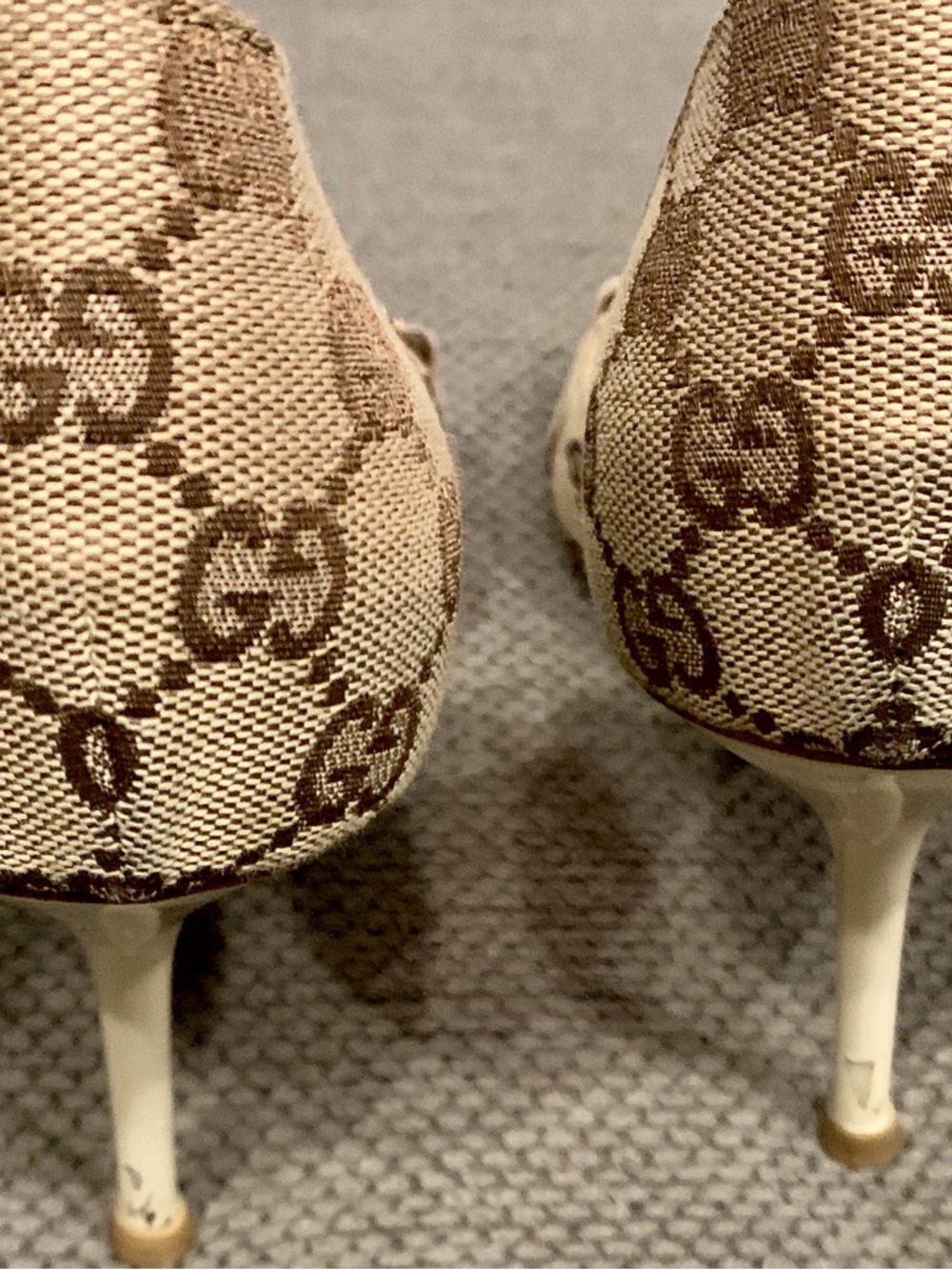 Gucci Beige GG Canvas Horsebit Open/Toe Pumps - Vintage - Picture 3 of 7